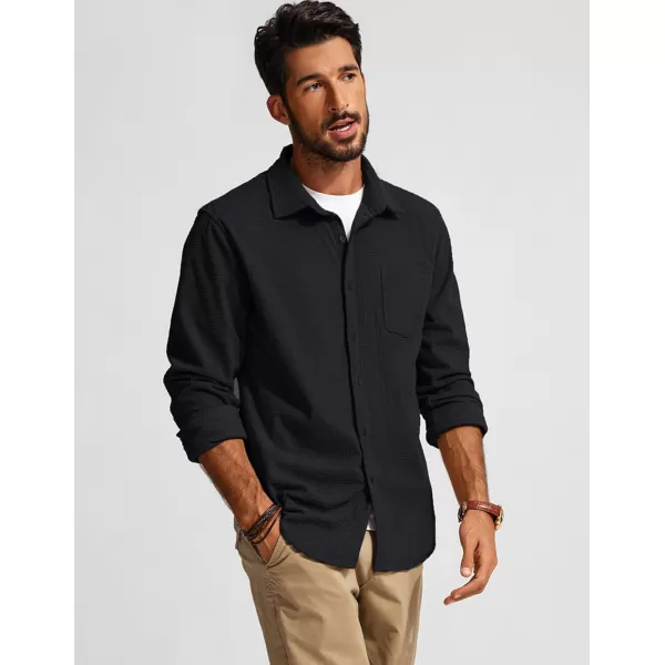 PJ PAUL JONES Men's Button Down Shirt Texture Wrinkle Free Shirts Long Sleeve Waffle Untucked Shirt