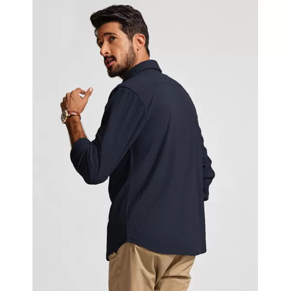 PJ PAUL JONES Men's Button Down Shirt Texture Wrinkle Free Shirts Long Sleeve Waffle Untucked Shirt