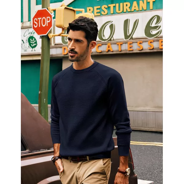 PJ PAUL JONES Men's Crewneck Pullover Sweater Waffle Knitted Long Sleeve Sweaters
