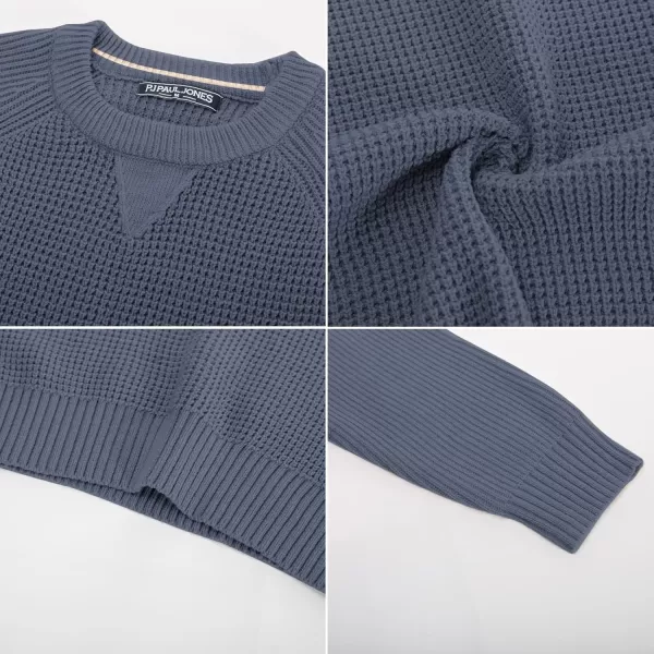 PJ PAUL JONES Mens Crewneck Sweater Waffle Knitted Pullover Sweaters Raglan Sleeve Sweaters