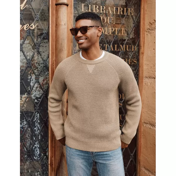 PJ PAUL JONES Mens Crewneck Sweater Waffle Knitted Pullover Sweaters Raglan Sleeve Sweaters
