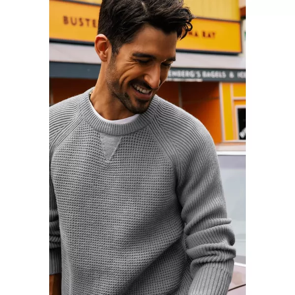 PJ PAUL JONES Mens Crewneck Sweater Waffle Knitted Pullover Sweaters Raglan Sleeve Sweaters