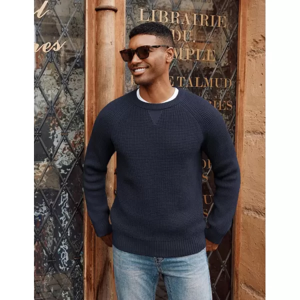 PJ PAUL JONES Mens Crewneck Sweater Waffle Knitted Pullover Sweaters Raglan Sleeve Sweaters