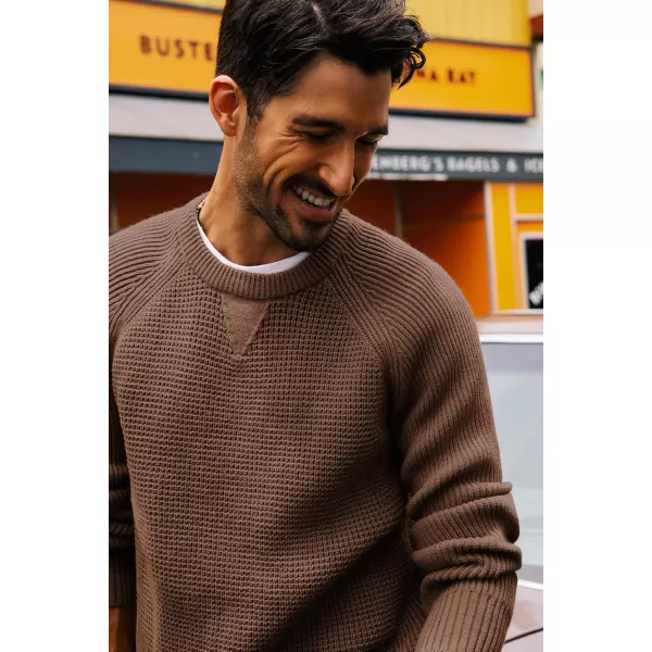 PJ PAUL JONES Mens Crewneck Sweater Waffle Knitted Pullover Sweaters Raglan Sleeve Sweaters