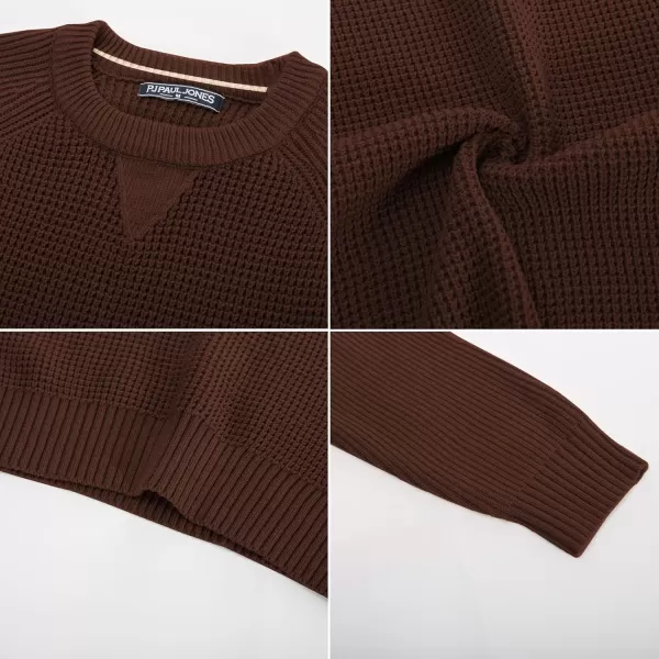 PJ PAUL JONES Mens Crewneck Sweater Waffle Knitted Pullover Sweaters Raglan Sleeve Sweaters