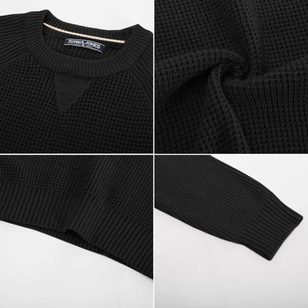PJ PAUL JONES Mens Crewneck Sweater Waffle Knitted Pullover Sweaters Raglan Sleeve Sweaters