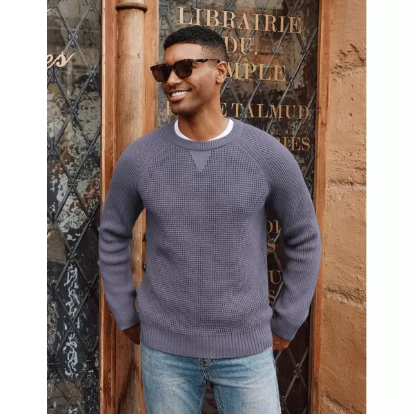 PJ PAUL JONES Mens Crewneck Sweater Waffle Knitted Pullover Sweaters Raglan Sleeve Sweaters