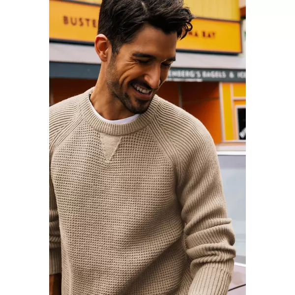 PJ PAUL JONES Mens Crewneck Sweater Waffle Knitted Pullover Sweaters Raglan Sleeve Sweaters