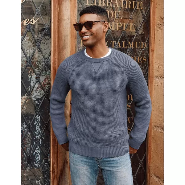 PJ PAUL JONES Mens Crewneck Sweater Waffle Knitted Pullover Sweaters Raglan Sleeve Sweaters
