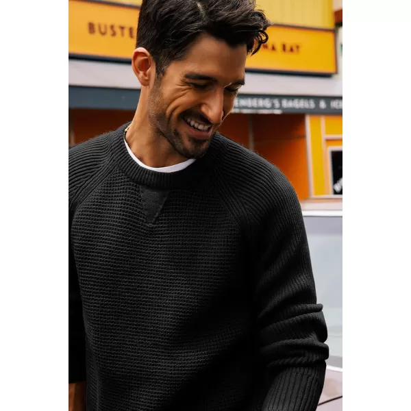 PJ PAUL JONES Mens Crewneck Sweater Waffle Knitted Pullover Sweaters Raglan Sleeve Sweaters
