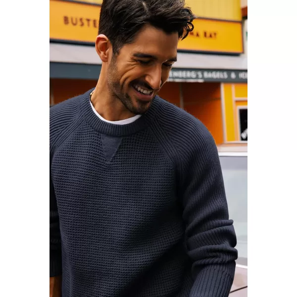 PJ PAUL JONES Mens Crewneck Sweater Waffle Knitted Pullover Sweaters Raglan Sleeve Sweaters