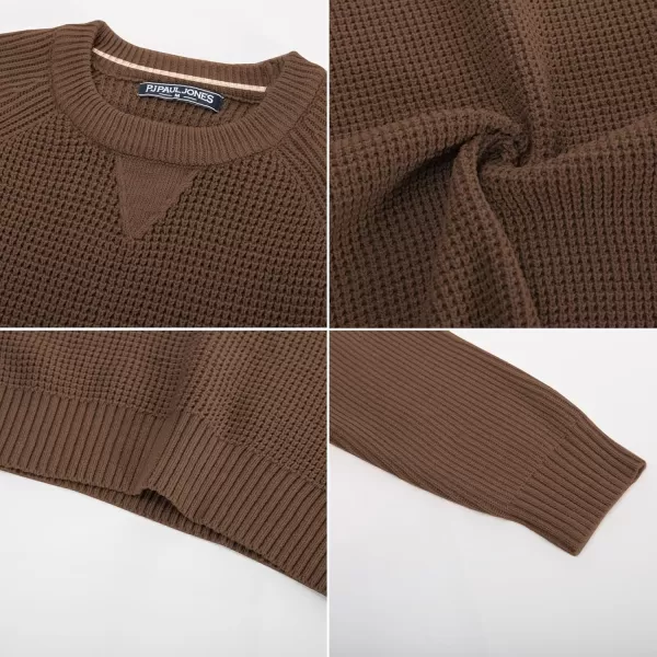 PJ PAUL JONES Mens Crewneck Sweater Waffle Knitted Pullover Sweaters Raglan Sleeve Sweaters
