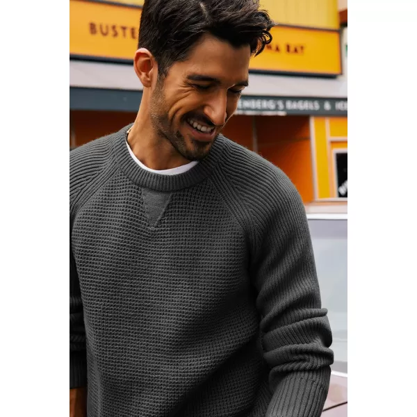 PJ PAUL JONES Mens Crewneck Sweater Waffle Knitted Pullover Sweaters Raglan Sleeve Sweaters