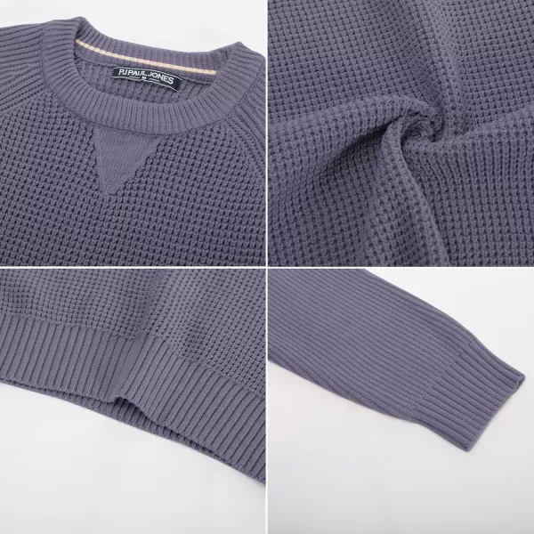 PJ PAUL JONES Mens Crewneck Sweater Waffle Knitted Pullover Sweaters Raglan Sleeve Sweaters