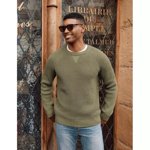 PJ PAUL JONES Mens Crewneck Sweater Waffle Knitted Pullover Sweaters Raglan Sleeve Sweaters