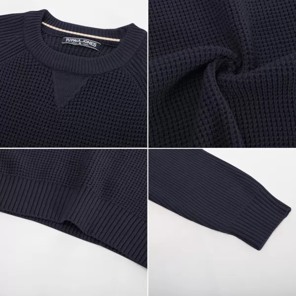 PJ PAUL JONES Mens Crewneck Sweater Waffle Knitted Pullover Sweaters Raglan Sleeve Sweaters