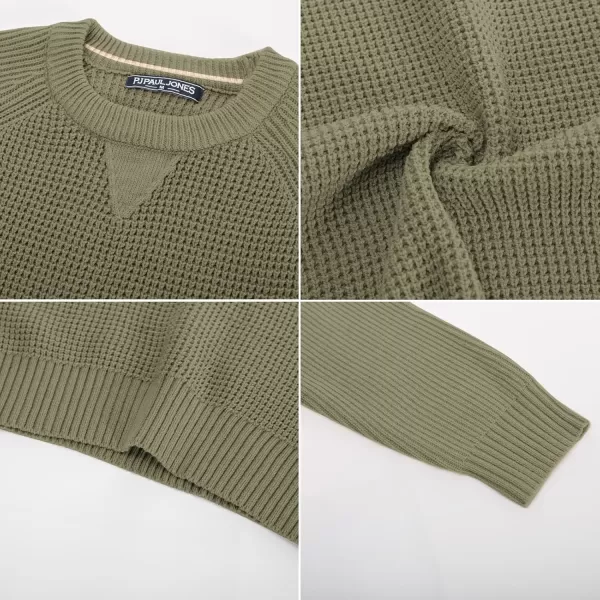 PJ PAUL JONES Mens Crewneck Sweater Waffle Knitted Pullover Sweaters Raglan Sleeve Sweaters