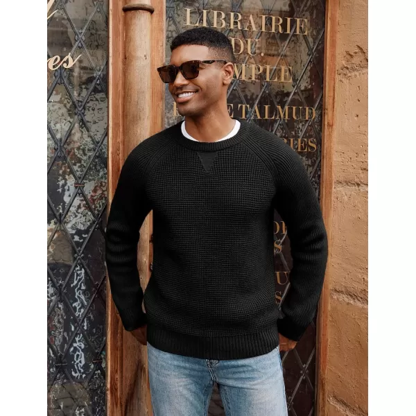 PJ PAUL JONES Mens Crewneck Sweater Waffle Knitted Pullover Sweaters Raglan Sleeve Sweaters