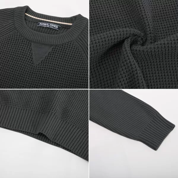 PJ PAUL JONES Mens Crewneck Sweater Waffle Knitted Pullover Sweaters Raglan Sleeve Sweaters