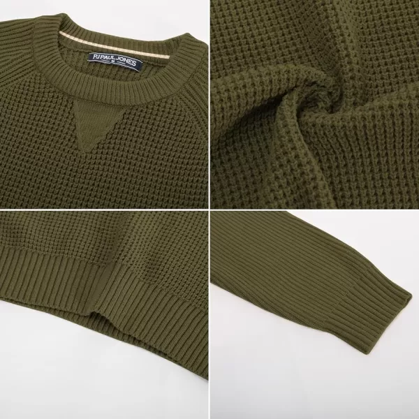 PJ PAUL JONES Mens Crewneck Sweater Waffle Knitted Pullover Sweaters Raglan Sleeve Sweaters