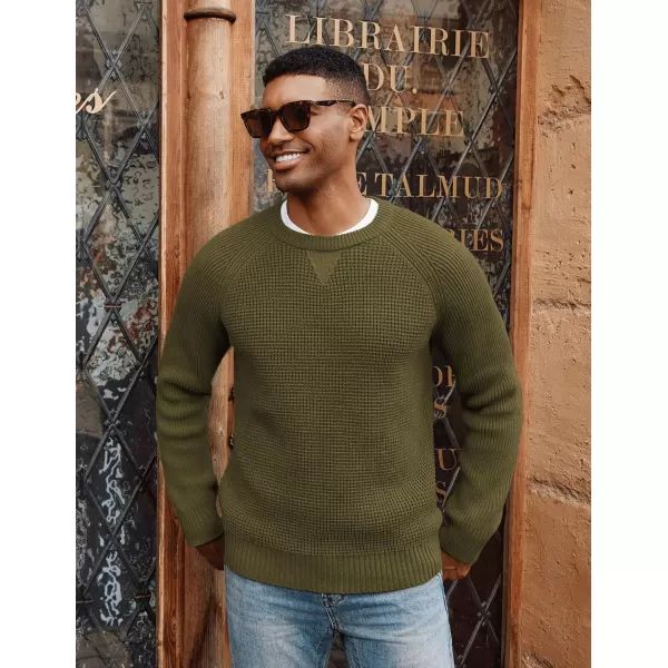 PJ PAUL JONES Mens Crewneck Sweater Waffle Knitted Pullover Sweaters Raglan Sleeve Sweaters