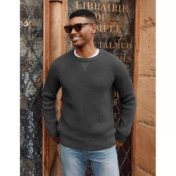 PJ PAUL JONES Mens Crewneck Sweater Waffle Knitted Pullover Sweaters Raglan Sleeve Sweaters