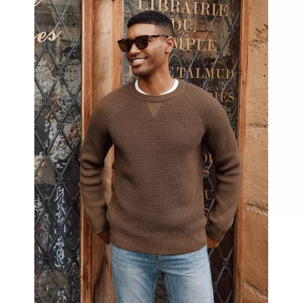 PJ PAUL JONES Mens Crewneck Sweater Waffle Knitted Pullover Sweaters Raglan Sleeve Sweaters
