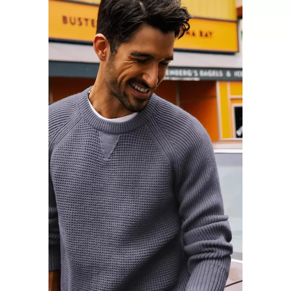 PJ PAUL JONES Mens Crewneck Sweater Waffle Knitted Pullover Sweaters Raglan Sleeve Sweaters