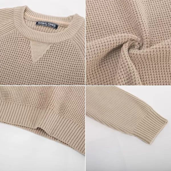 PJ PAUL JONES Mens Crewneck Sweater Waffle Knitted Pullover Sweaters Raglan Sleeve Sweaters