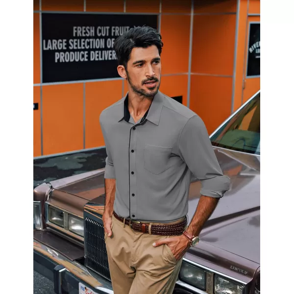PJ PAUL JONES Men's Long Sleeve Wrinkle Free Dress Shirts Textured Business Casual Button Down Shirt Stretch Untucked Shirt