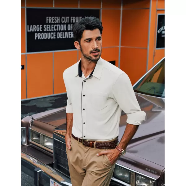 PJ PAUL JONES Men's Long Sleeve Wrinkle Free Dress Shirts Textured Business Casual Button Down Shirt Stretch Untucked Shirt
