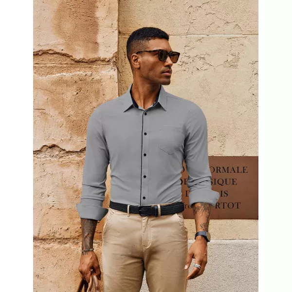 PJ PAUL JONES Men's Long Sleeve Wrinkle Free Dress Shirts Textured Business Casual Button Down Shirt Stretch Untucked Shirt