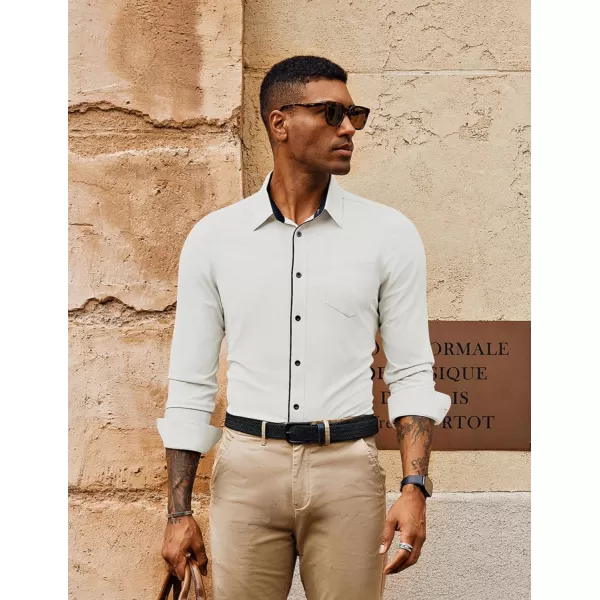 PJ PAUL JONES Men's Long Sleeve Wrinkle Free Dress Shirts Textured Business Casual Button Down Shirt Stretch Untucked Shirt