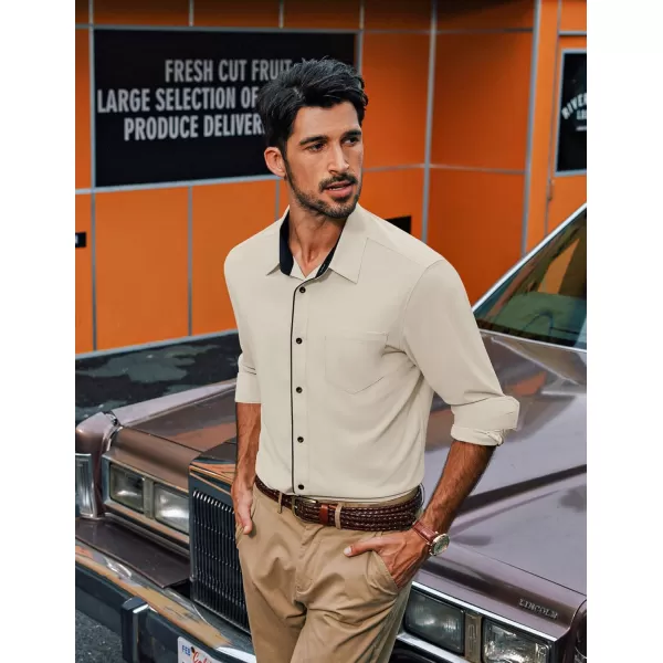 PJ PAUL JONES Men's Long Sleeve Wrinkle Free Dress Shirts Textured Business Casual Button Down Shirt Stretch Untucked Shirt