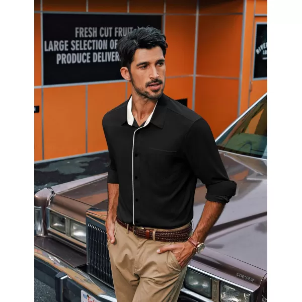 PJ PAUL JONES Men's Long Sleeve Wrinkle Free Dress Shirts Textured Business Casual Button Down Shirt Stretch Untucked Shirt