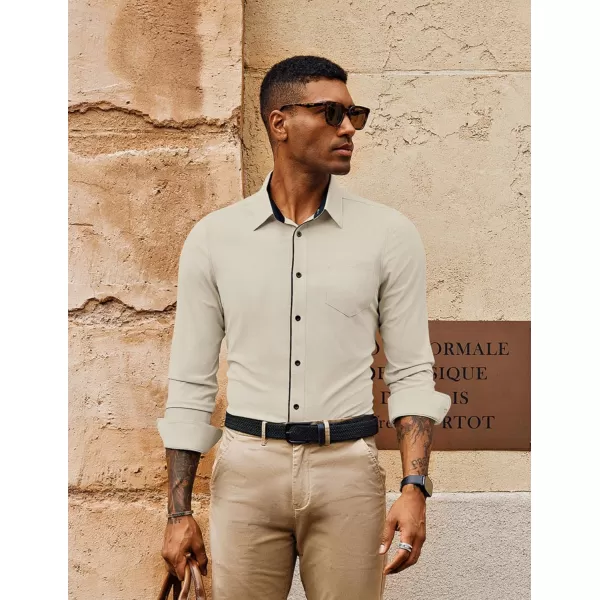 PJ PAUL JONES Men's Long Sleeve Wrinkle Free Dress Shirts Textured Business Casual Button Down Shirt Stretch Untucked Shirt