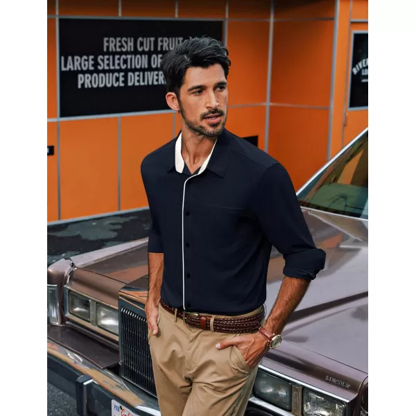 PJ PAUL JONES Men's Long Sleeve Wrinkle Free Dress Shirts Textured Business Casual Button Down Shirt Stretch Untucked Shirt