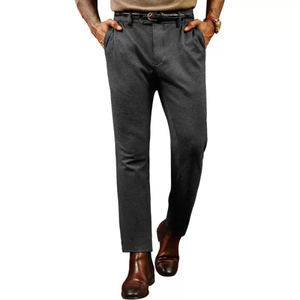 PJ PAUL JONES Mens Business Herringbone Pants Retro Knit Suit Pants Stretchy Regular Fit Flat Front Tapered Trousers with Pockets M, Black + Dark Grey