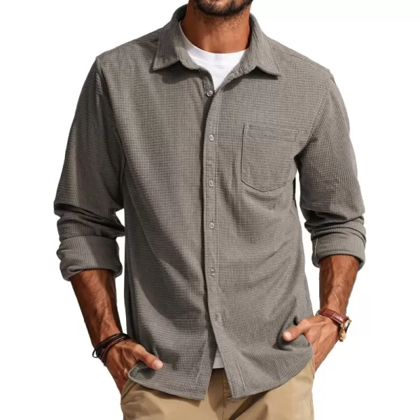 PJ PAUL JONES Men's Button Down Shirt Texture Wrinkle Free Shirts Long Sleeve Waffle Untucked Shirt