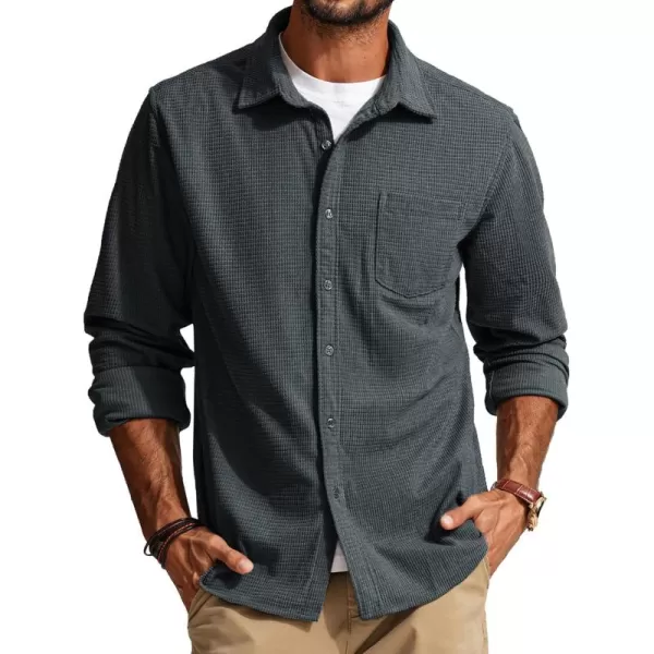 PJ PAUL JONES Men's Button Down Shirt Texture Wrinkle Free Shirts Long Sleeve Waffle Untucked Shirt