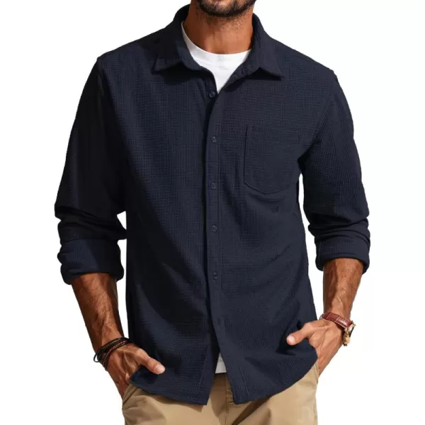 PJ PAUL JONES Men's Button Down Shirt Texture Wrinkle Free Shirts Long Sleeve Waffle Untucked Shirt