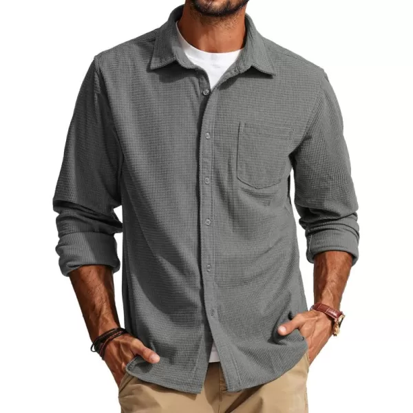 PJ PAUL JONES Men's Button Down Shirt Texture Wrinkle Free Shirts Long Sleeve Waffle Untucked Shirt