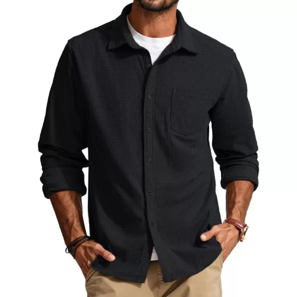 PJ PAUL JONES Men's Button Down Shirt Texture Wrinkle Free Shirts Long Sleeve Waffle Untucked Shirt