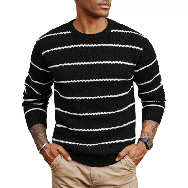 PJ PAUL JONES Mens Crewneck Sweater Knit Striped Pullover Sweaters Textured Knitwear