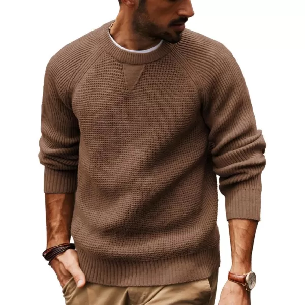 PJ PAUL JONES Mens Crewneck Sweater Waffle Knitted Pullover Sweaters Raglan Sleeve Sweaters