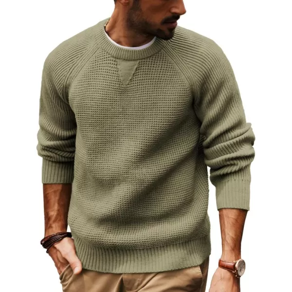 PJ PAUL JONES Mens Crewneck Sweater Waffle Knitted Pullover Sweaters Raglan Sleeve Sweaters