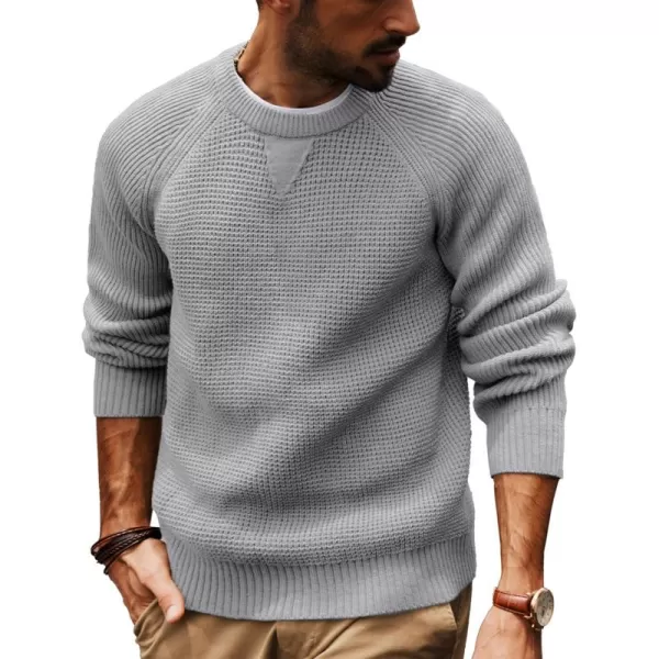 PJ PAUL JONES Mens Crewneck Sweater Waffle Knitted Pullover Sweaters Raglan Sleeve Sweaters