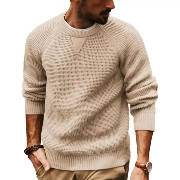 PJ PAUL JONES Mens Crewneck Sweater Waffle Knitted Pullover Sweaters Raglan Sleeve Sweaters