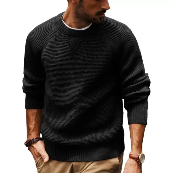 PJ PAUL JONES Mens Crewneck Sweater Waffle Knitted Pullover Sweaters Raglan Sleeve Sweaters