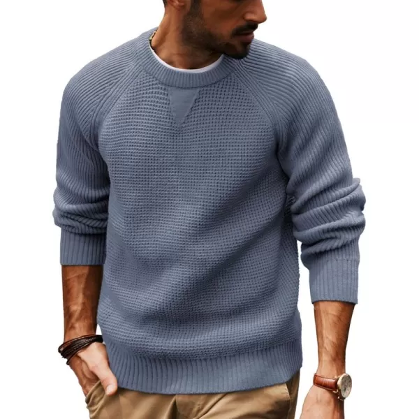 PJ PAUL JONES Mens Crewneck Sweater Waffle Knitted Pullover Sweaters Raglan Sleeve Sweaters